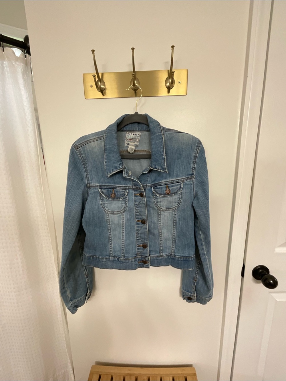 Old Navy Cropped Denim Jacket L Y2K 2000s Faded Jean Trucker Jacket